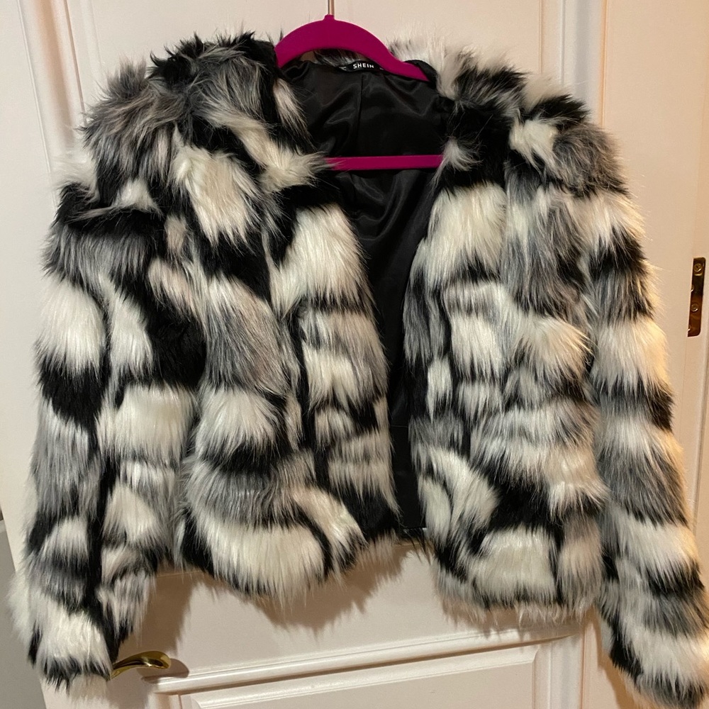 Black and White Fur Jacket Size L